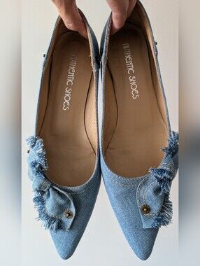Denim Blue Pointed Toe Flats - US7.5